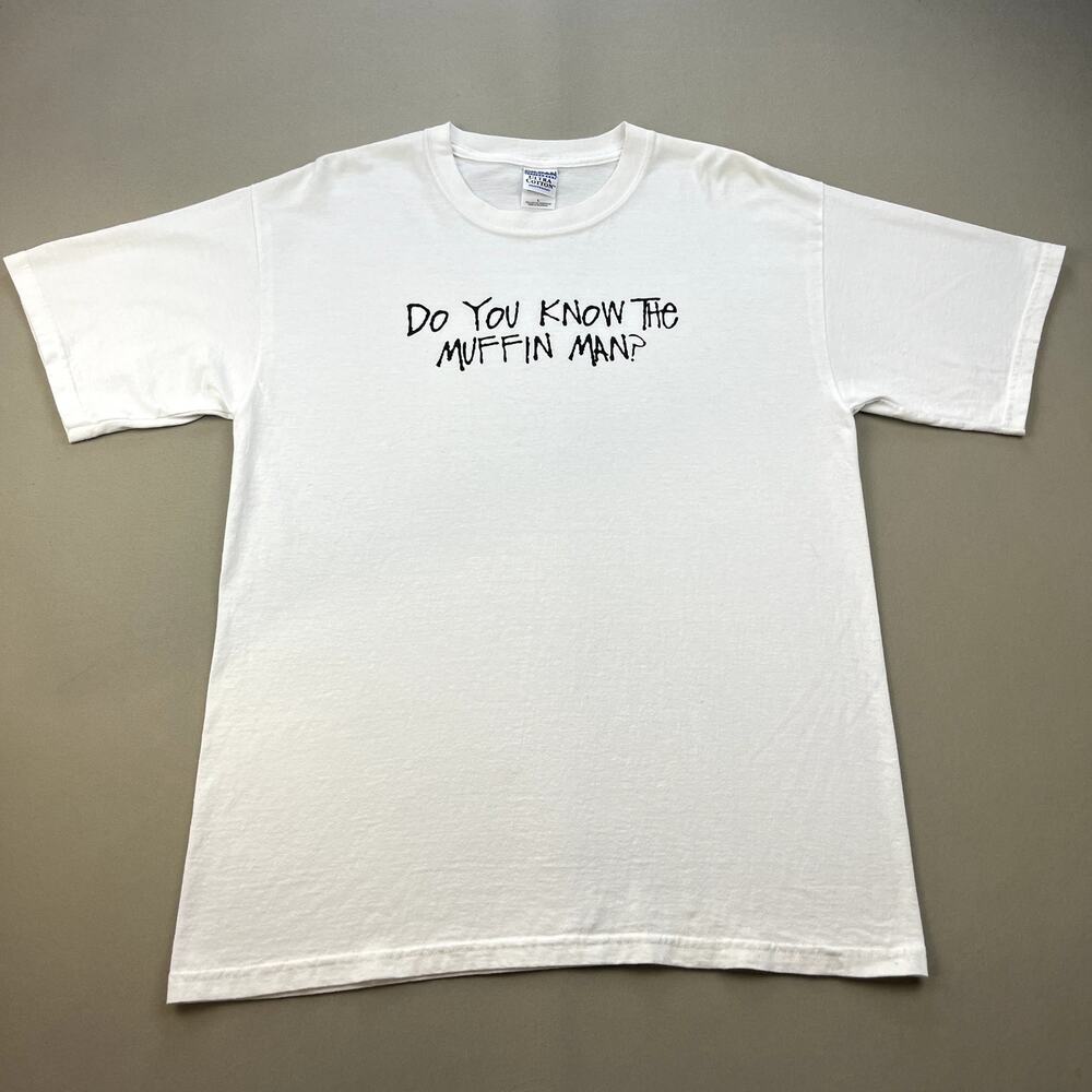 Vintage The Muffin Man T-Shirt Adult Large White Do You Know Nursery Rhyme 90s